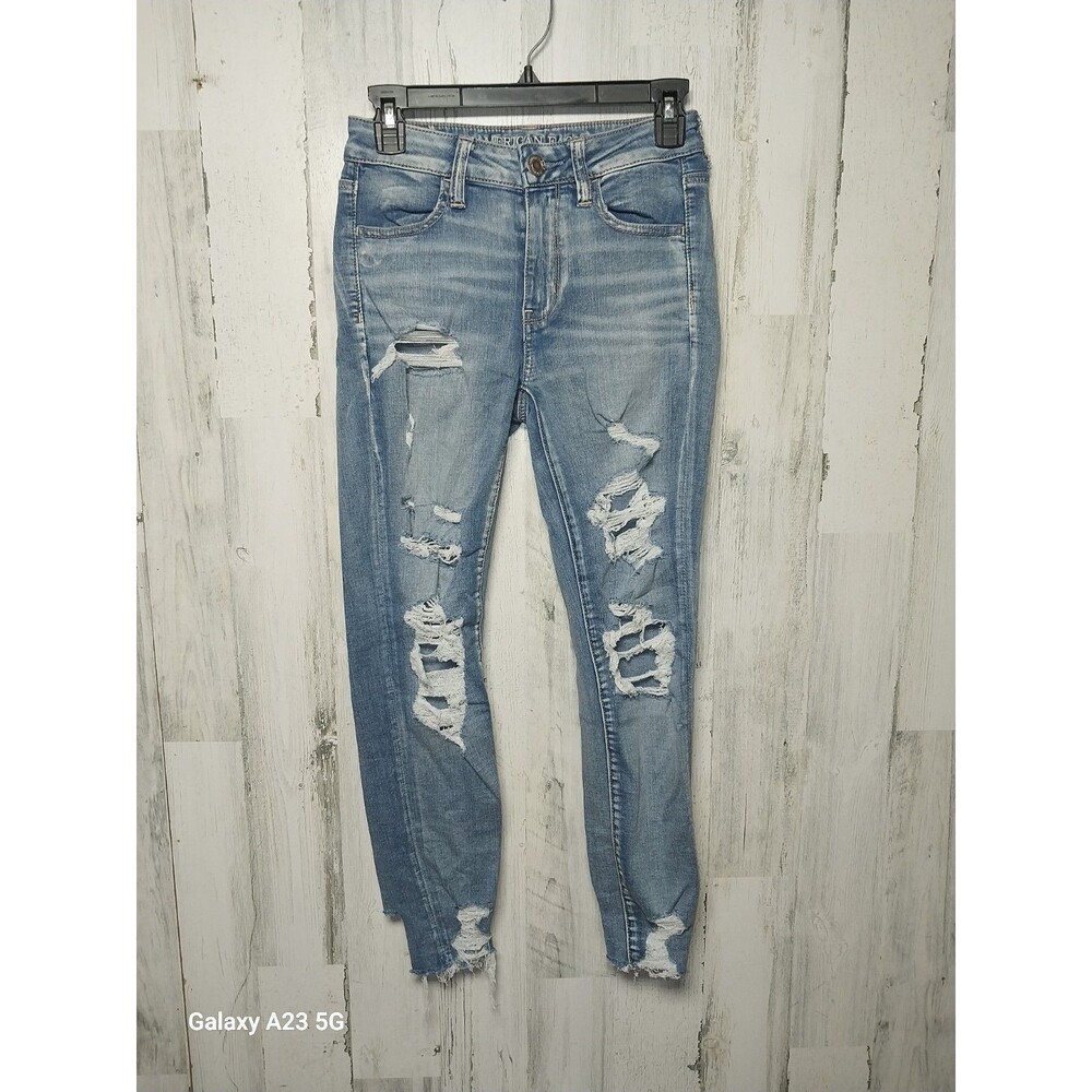 American Eagle Super Stretch X High Rise Jegging 2 Short Light Wash Distressed
